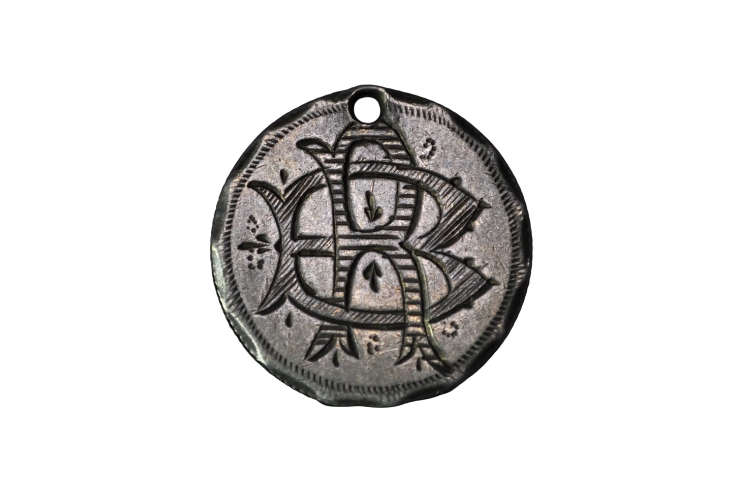 Antique 1883 Seated Liberty Dime Love Token Hand-Engraved Monogram - Antique 1883 Seated Liberty Dime Love Token Interlocking "BR" Monogram