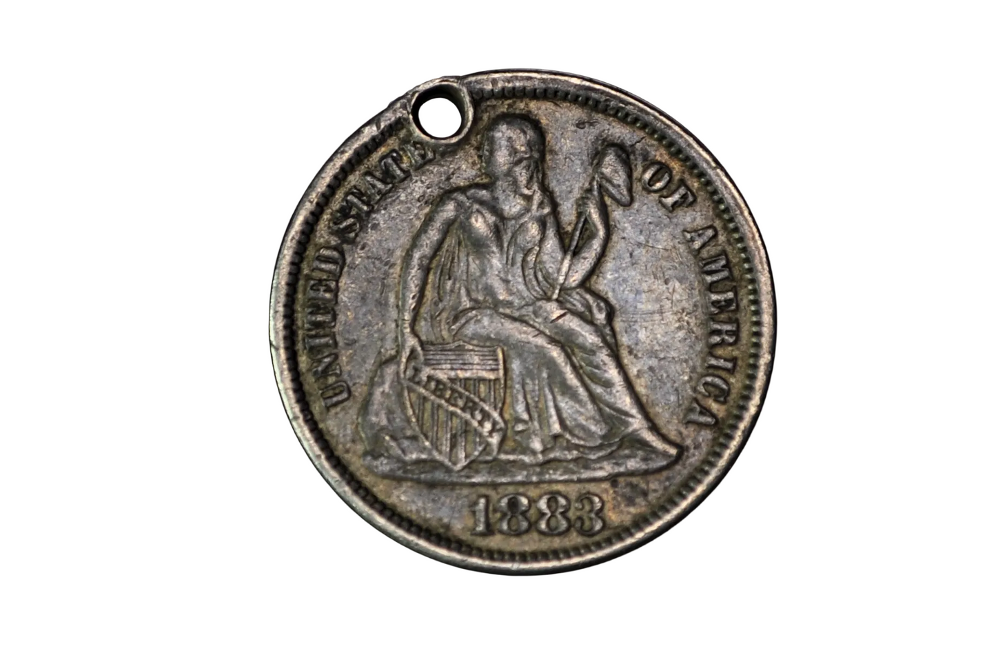 Antique 1883 Seated Liberty Dime Love Token Hand-Engraved Monogram - Antique 1883 Seated Liberty Dime Love Token Interlocking "BR" Monogram
