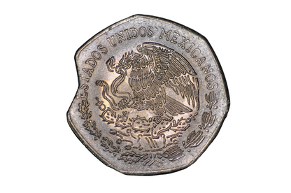 1979 Mexico 10 Pesos Minor Curved Clipped Planchet Mint Error - Clipped Planchet Error 1979 Mexico 10 Pesos Coin