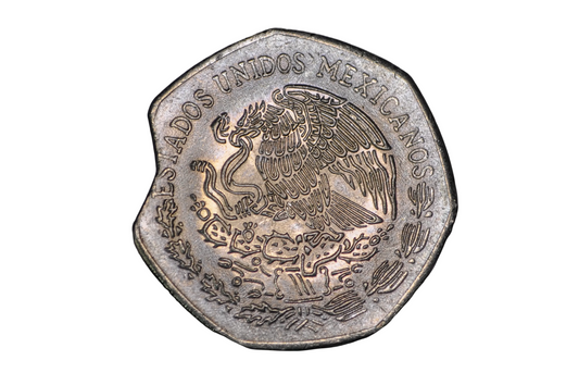 1979 Mexico 10 Pesos Minor Curved Clipped Planchet Mint Error - Clipped Planchet Error 1979 Mexico 10 Pesos Coin