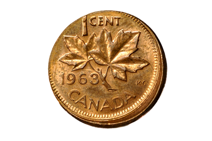 12% Off Center Strike With Capping 1963 1 Cent Canadian Error Coin - Canadian Error Coin 12% Off Center Strike With Some Capping