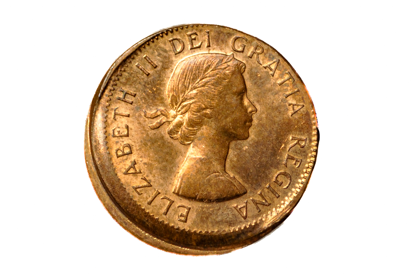 12% Off Center Strike With Capping 1963 1 Cent Canadian Error Coin - Canadian Error Coin 12% Off Center Strike With Some Capping
