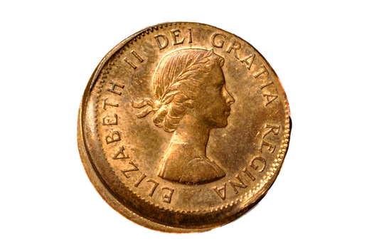12% Off Center Strike With Capping 1963 1 Cent Canadian Error Coin - Canadian Error Coin 12% Off Center Strike With Some Capping