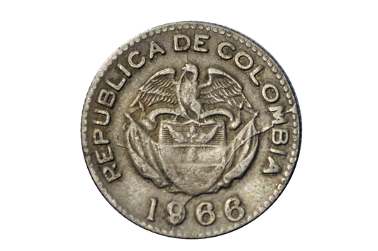 1966 10 Centavos Colombia Error Coin 2 Minor Die Cracks - 10 Centavos 1966 Colombia 2 Die Crack Error Coin