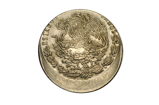 1975 20 Cent 13% Off Center Strike Coin -1975 Twenty Centavos 13% Off Center Strike Error Mexican Coin