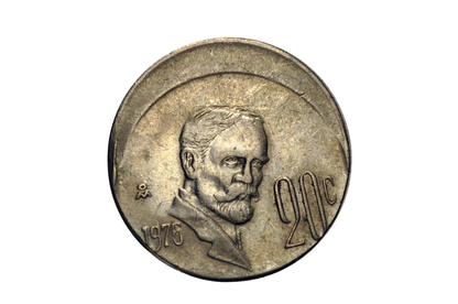 1975 20 Cent 13% Off Center Strike Coin -1975 Twenty Centavos 13% Off Center Strike Error Mexican Coin
