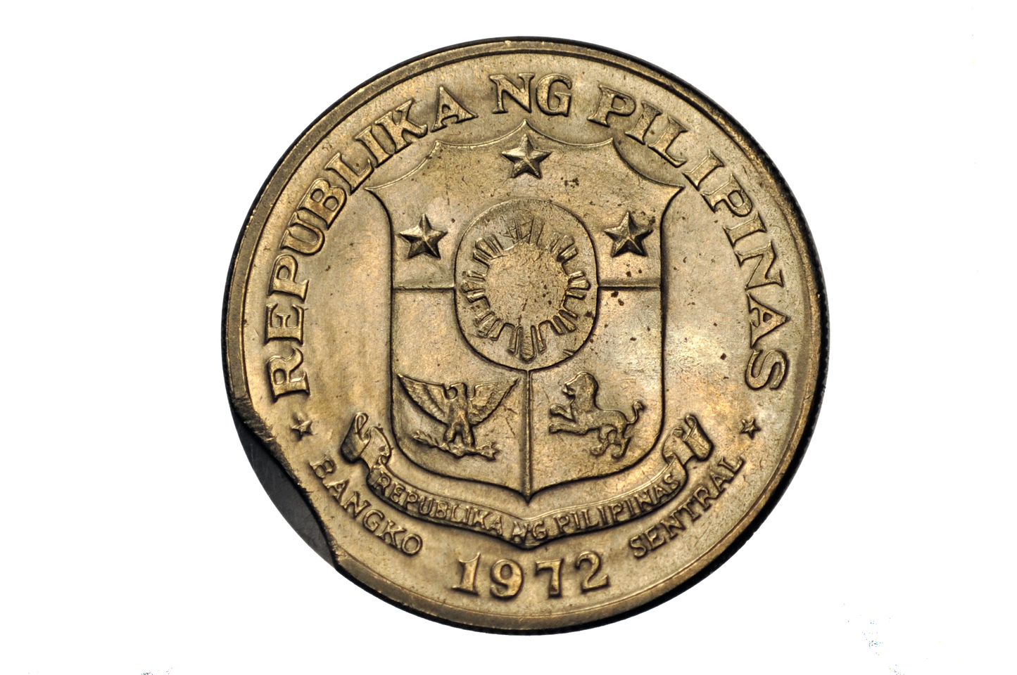 1972 One Piso Philippines Coin Curved Clipped Planchet - 1972 Philippine 1 Piso Clipped Planchet Error Coin