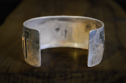 Geometric Navajo Cuff Sterling Silver "Micheal Tahe" Stamped - Stamped Geometric Antique Navajo Cuff Bracelet Sterling Silver
