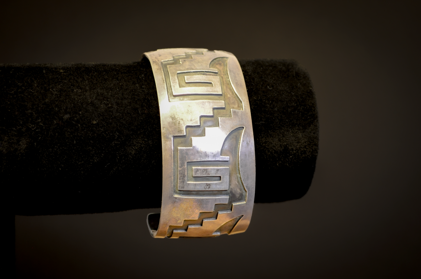 Geometric Navajo Cuff Sterling Silver "Micheal Tahe" Stamped - Stamped Geometric Antique Navajo Cuff Bracelet Sterling Silver