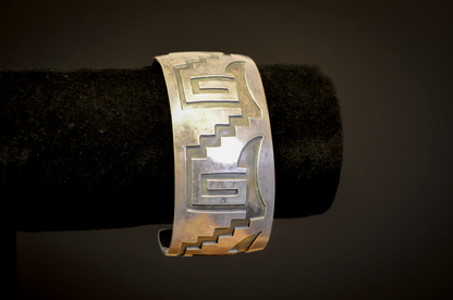 Geometric Navajo Cuff Sterling Silver "Micheal Tahe" Stamped - Stamped Geometric Antique Navajo Cuff Bracelet Sterling Silver