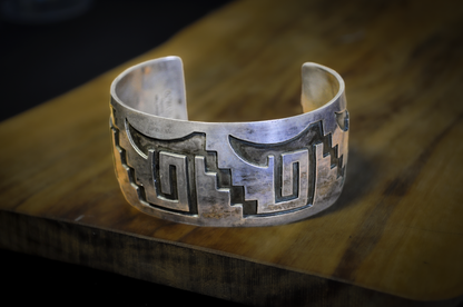 Geometric Navajo Cuff Sterling Silver "Micheal Tahe" Stamped - Stamped Geometric Antique Navajo Cuff Bracelet Sterling Silver