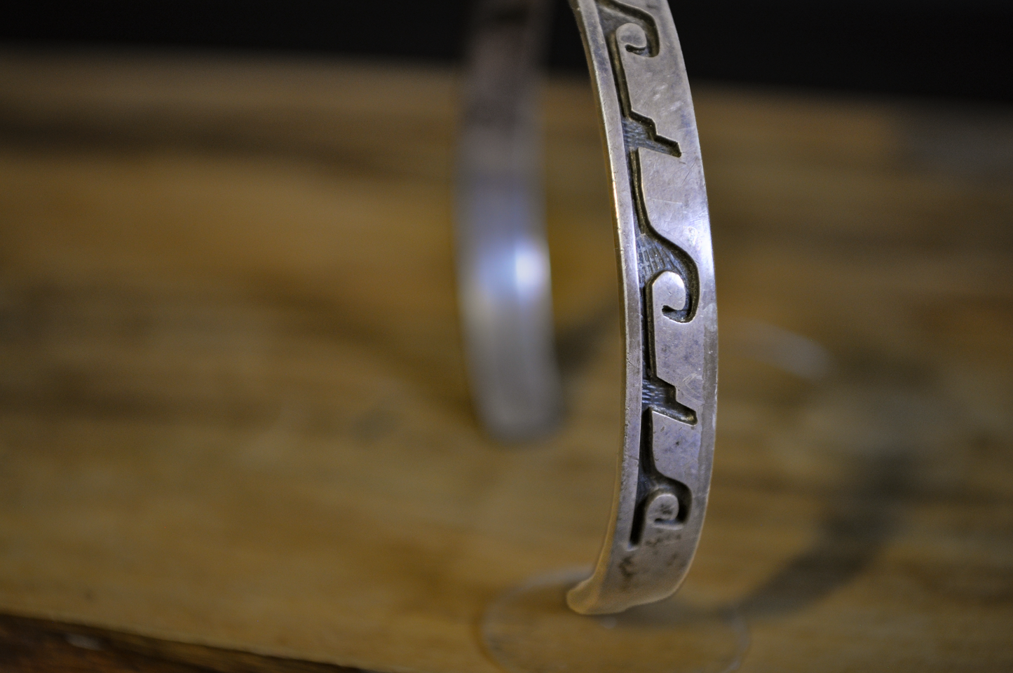 Vintage Hopi Casey Cuch Sterling Silver Cuff Bracelet - Hopi Silver Overlay Wave Pattern Cuff Bracelet by Casey Cuch