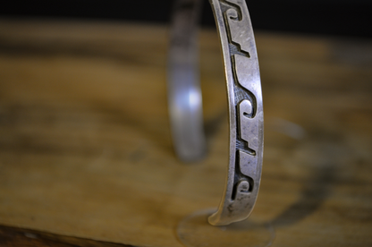 Vintage Hopi Casey Cuch Sterling Silver Cuff Bracelet - Hopi Silver Overlay Wave Pattern Cuff Bracelet by Casey Cuch
