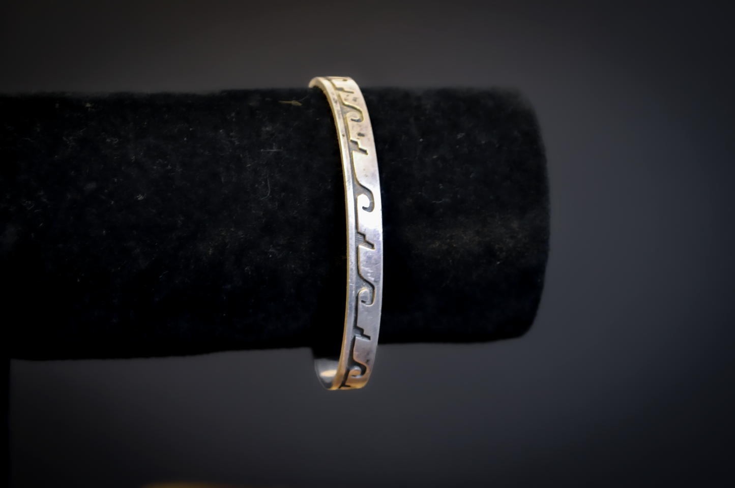 Vintage Hopi Casey Cuch Sterling Silver Cuff Bracelet - Hopi Silver Overlay Wave Pattern Cuff Bracelet by Casey Cuch