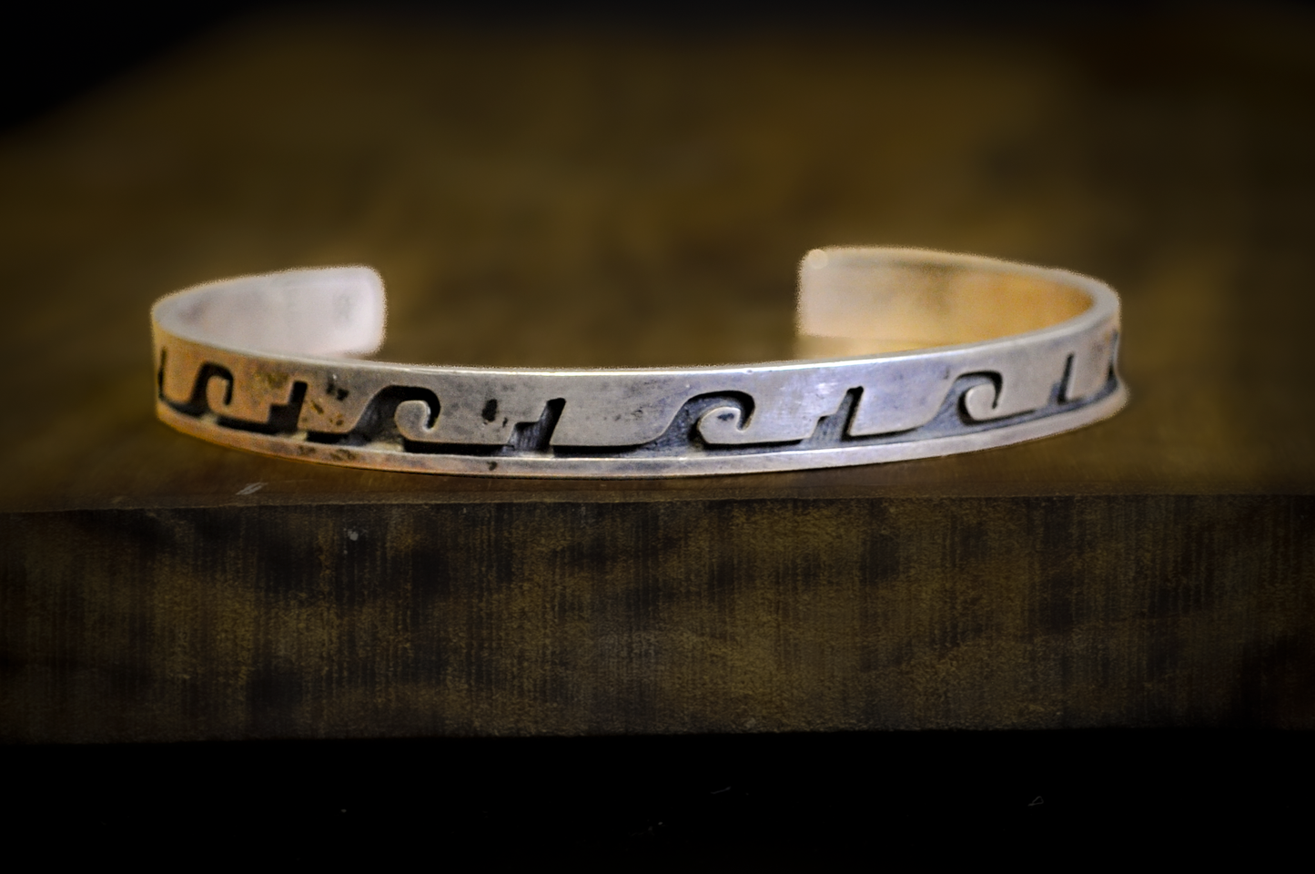 Vintage Hopi Casey Cuch Sterling Silver Cuff Bracelet - Hopi Silver Overlay Wave Pattern Cuff Bracelet by Casey Cuch