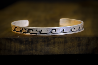 Vintage Hopi Casey Cuch Sterling Silver Cuff Bracelet - Hopi Silver Overlay Wave Pattern Cuff Bracelet by Casey Cuch