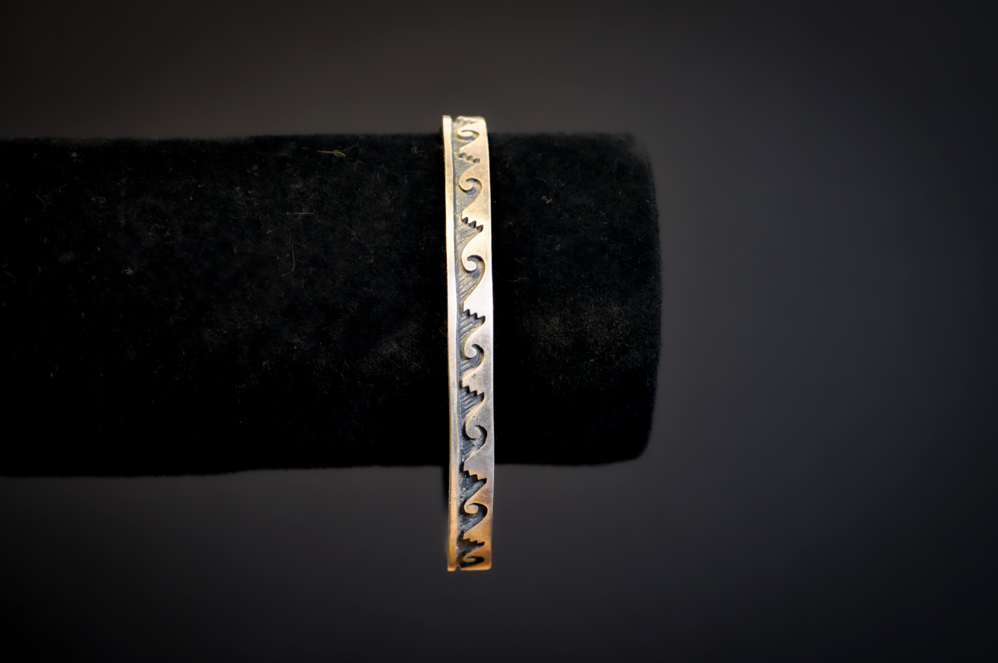 Native American Sterling Silver Wave Overlay Thin Cuff - Navajo Style Water Waves Sterling Silver Turtle Hallmark Bracelet