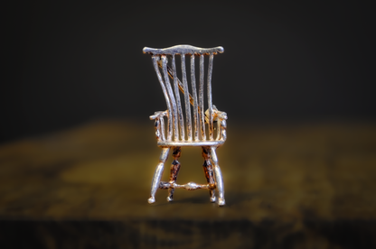 Antique Sterling Silver 3D Miniature Chair MEOW Brand Brooch - Unique 3-Dimensional Sterling Windsor Style Chair Pin