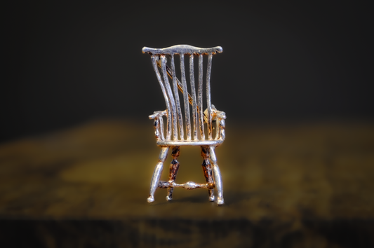 Antique Sterling Silver 3D Miniature Chair MEOW Brand Brooch - Unique 3-Dimensional Sterling Windsor Style Chair Pin