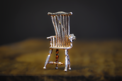 Antique Sterling Silver 3D Miniature Chair MEOW Brand Brooch - Unique 3-Dimensional Sterling Windsor Style Chair Pin