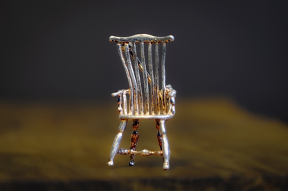 Antique Sterling Silver 3D Miniature Chair MEOW Brand Brooch - Unique 3-Dimensional Sterling Windsor Style Chair Pin