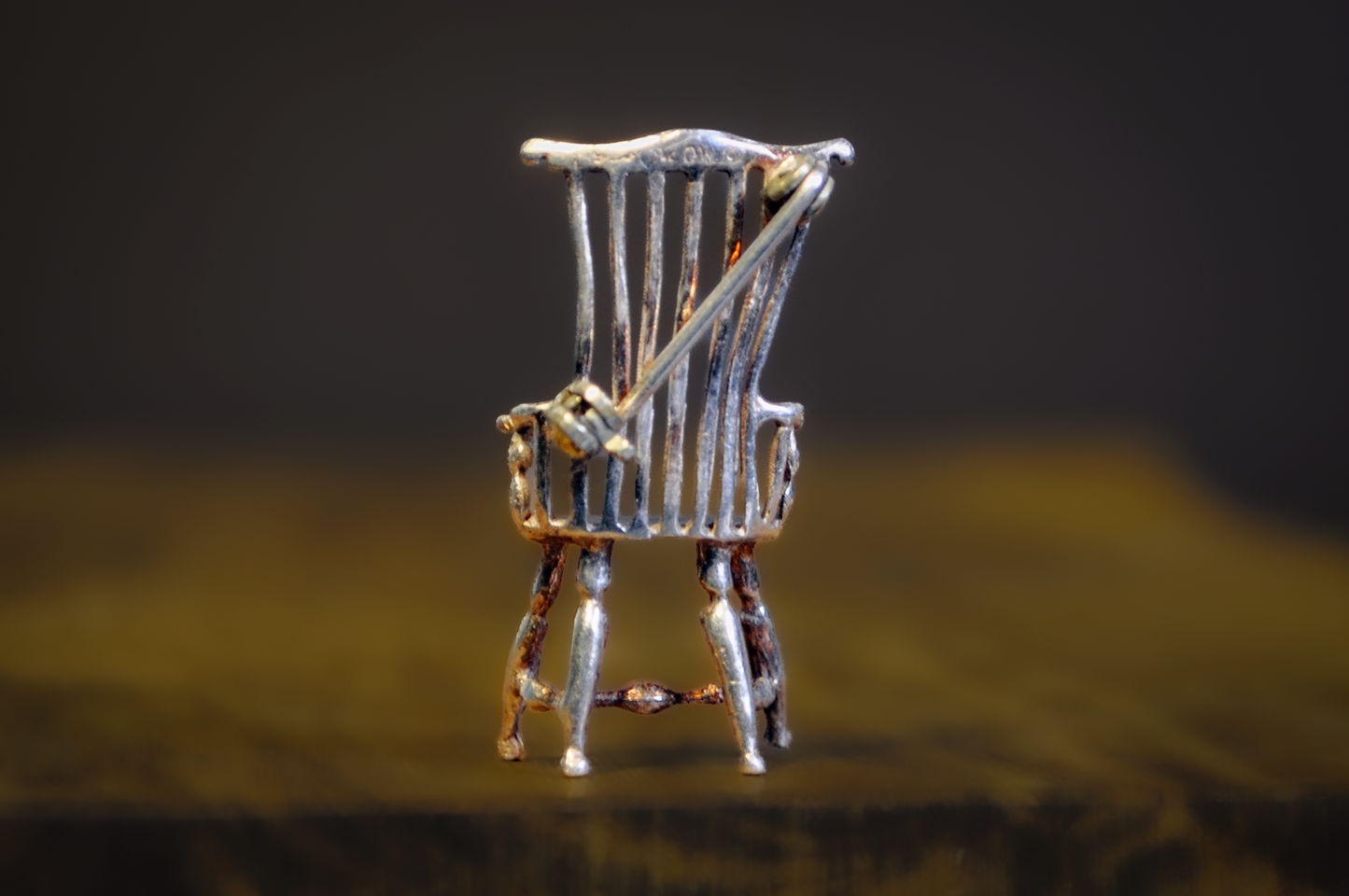 Antique Sterling Silver 3D Miniature Chair MEOW Brand Brooch - Unique 3-Dimensional Sterling Windsor Style Chair Pin