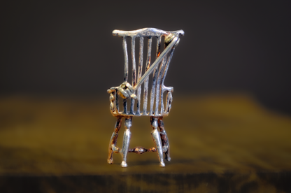 Antique Sterling Silver 3D Miniature Chair MEOW Brand Brooch - Unique 3-Dimensional Sterling Windsor Style Chair Pin