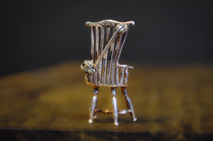 Antique Sterling Silver 3D Miniature Chair MEOW Brand Brooch - Unique 3-Dimensional Sterling Windsor Style Chair Pin