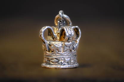 Antique 3-Dimensional Sterling Silver Crown Charm - Vintage Sterling Silver Royalty Crown King or Queen Charm