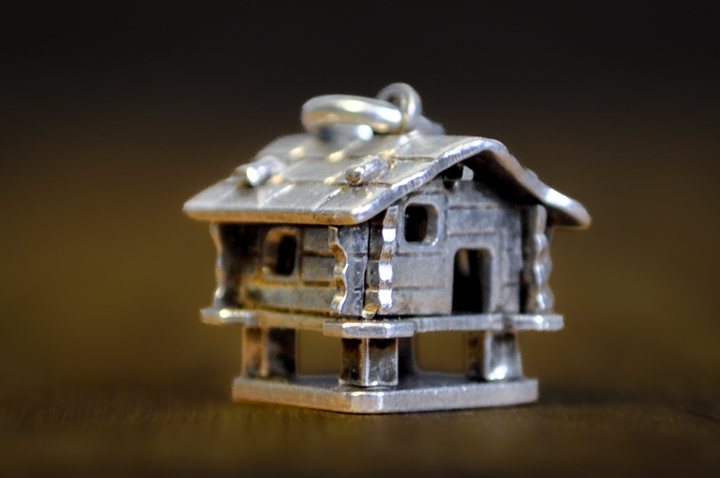 Vintage Sterling Silver Swiss Chalet 3-Dimensional Charm - Miniature Sterling Silver Log Cabin Pendant