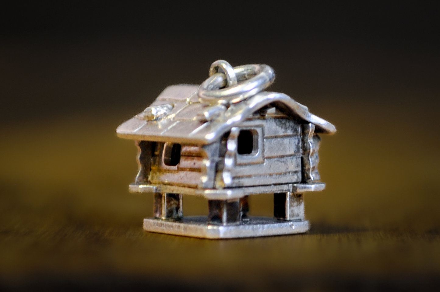 Vintage Sterling Silver Swiss Chalet 3-Dimensional Charm - Miniature Sterling Silver Log Cabin Pendant