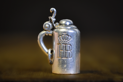 Vintage HB Hofbräuhaus München Sterling Silver Beer Stein Charm - Antique Sterling Silver German Beer Mug Pendant with Hinged Lid