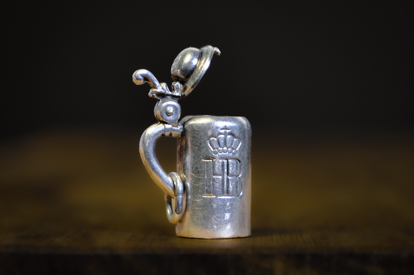 Vintage HB Hofbräuhaus München Sterling Silver Beer Stein Charm - Antique Sterling Silver German Beer Mug Pendant with Hinged Lid