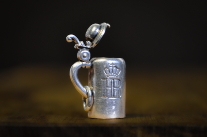 Vintage HB Hofbräuhaus München Sterling Silver Beer Stein Charm - Antique Sterling Silver German Beer Mug Pendant with Hinged Lid