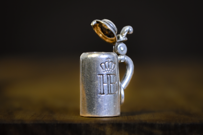 Vintage HB Hofbräuhaus München Sterling Silver Beer Stein Charm - Antique Sterling Silver German Beer Mug Pendant with Hinged Lid
