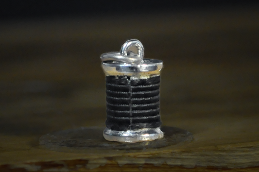 Vintage 925 Sterling Silver Spool of Thread Sewing Charm Pendant - Silver Spool of Thread Charm for Bracelet, Sewing Jewelry Gift