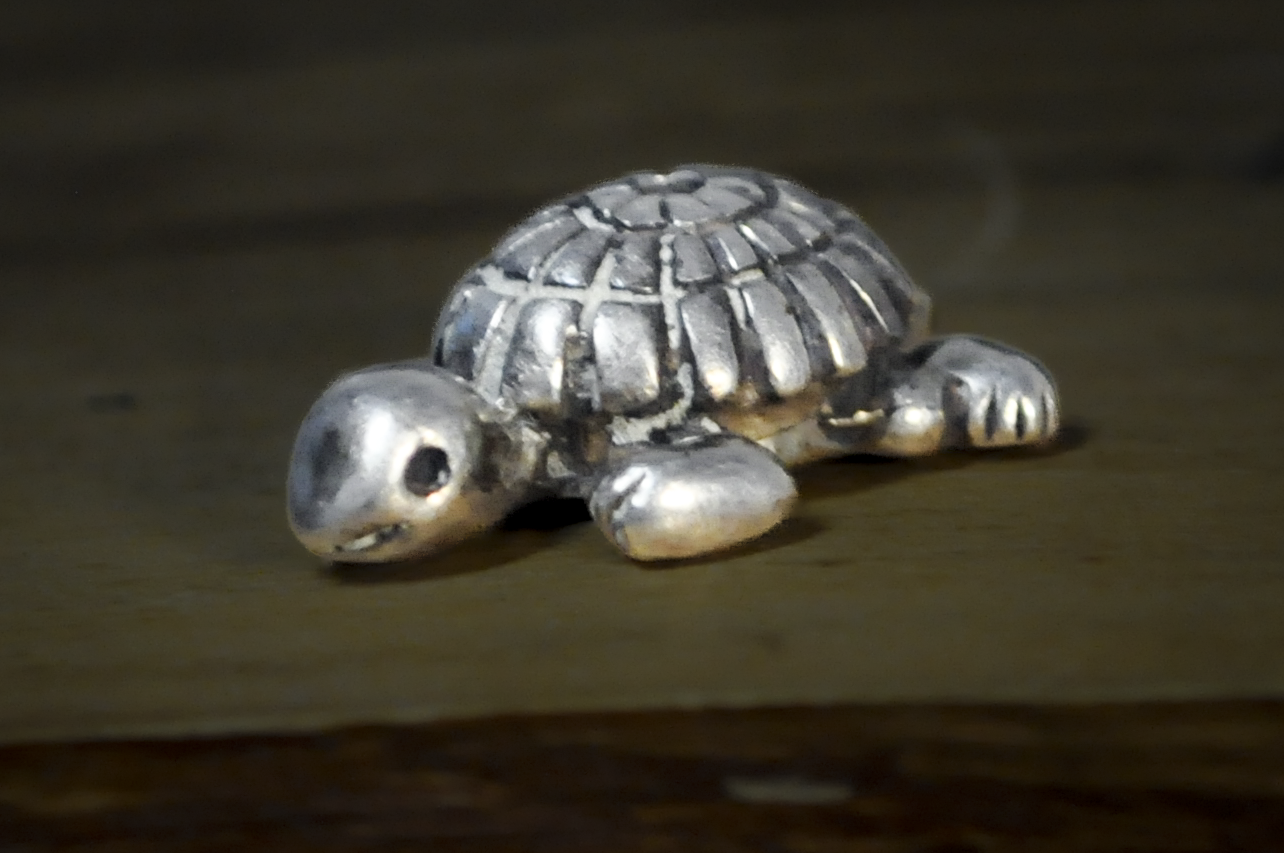 Vintage Native American Sterling Silver Bead Charm Turtle - Adorable Turtle Native American Sterling Bead Charm