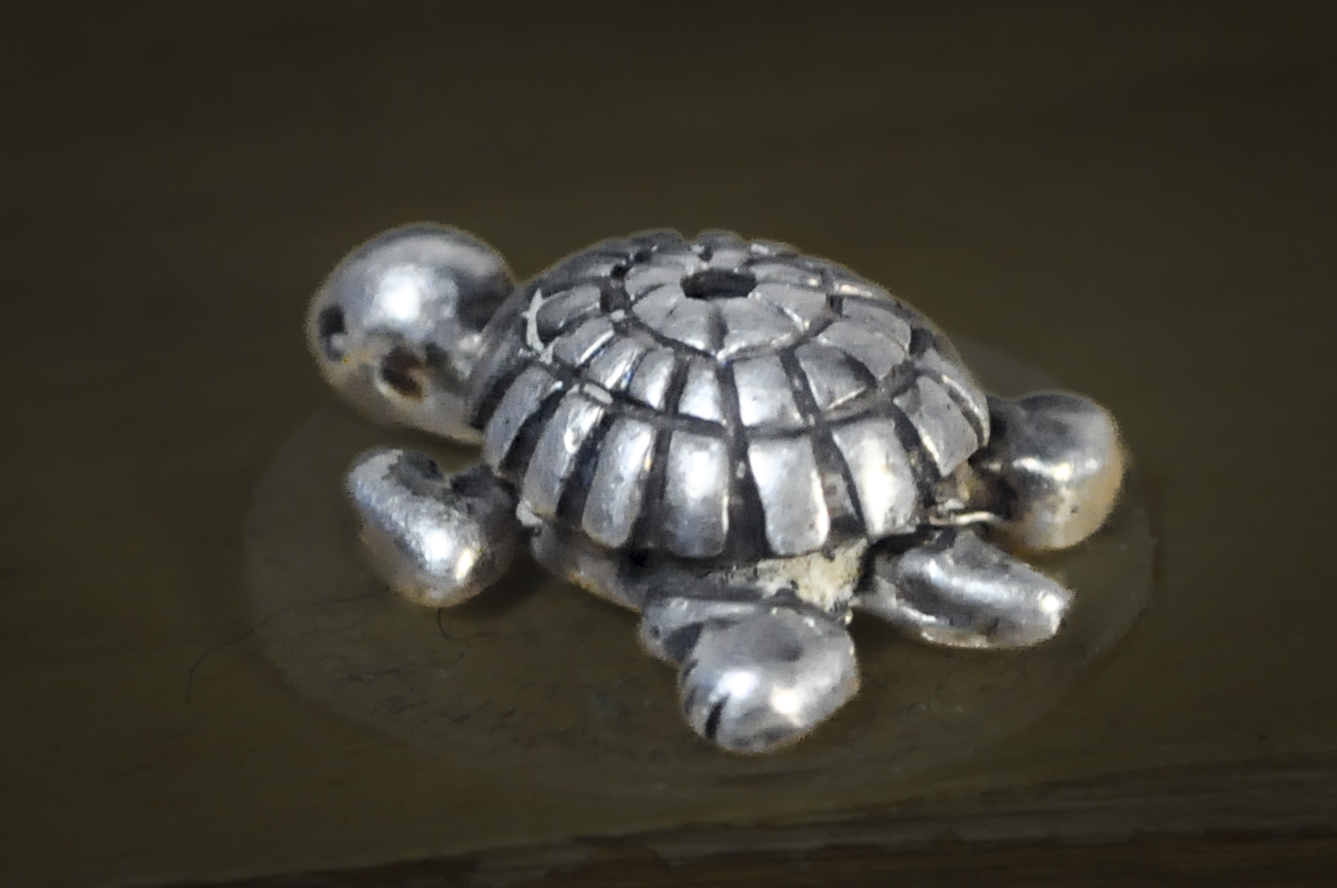 Vintage Native American Sterling Silver Bead Charm Turtle - Adorable Turtle Native American Sterling Bead Charm