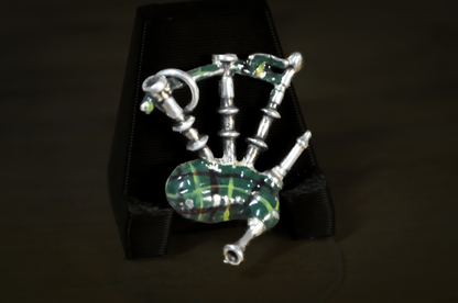 Vintage Sterling Silver Scottish Bagpipe Stunning Green Enamel Detailed Charm - Scottish Bagpipe Pendant Green Enamel Detailing