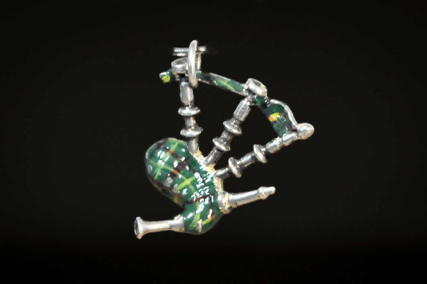 Vintage Sterling Silver Scottish Bagpipe Stunning Green Enamel Detailed Charm - Scottish Bagpipe Pendant Green Enamel Detailing