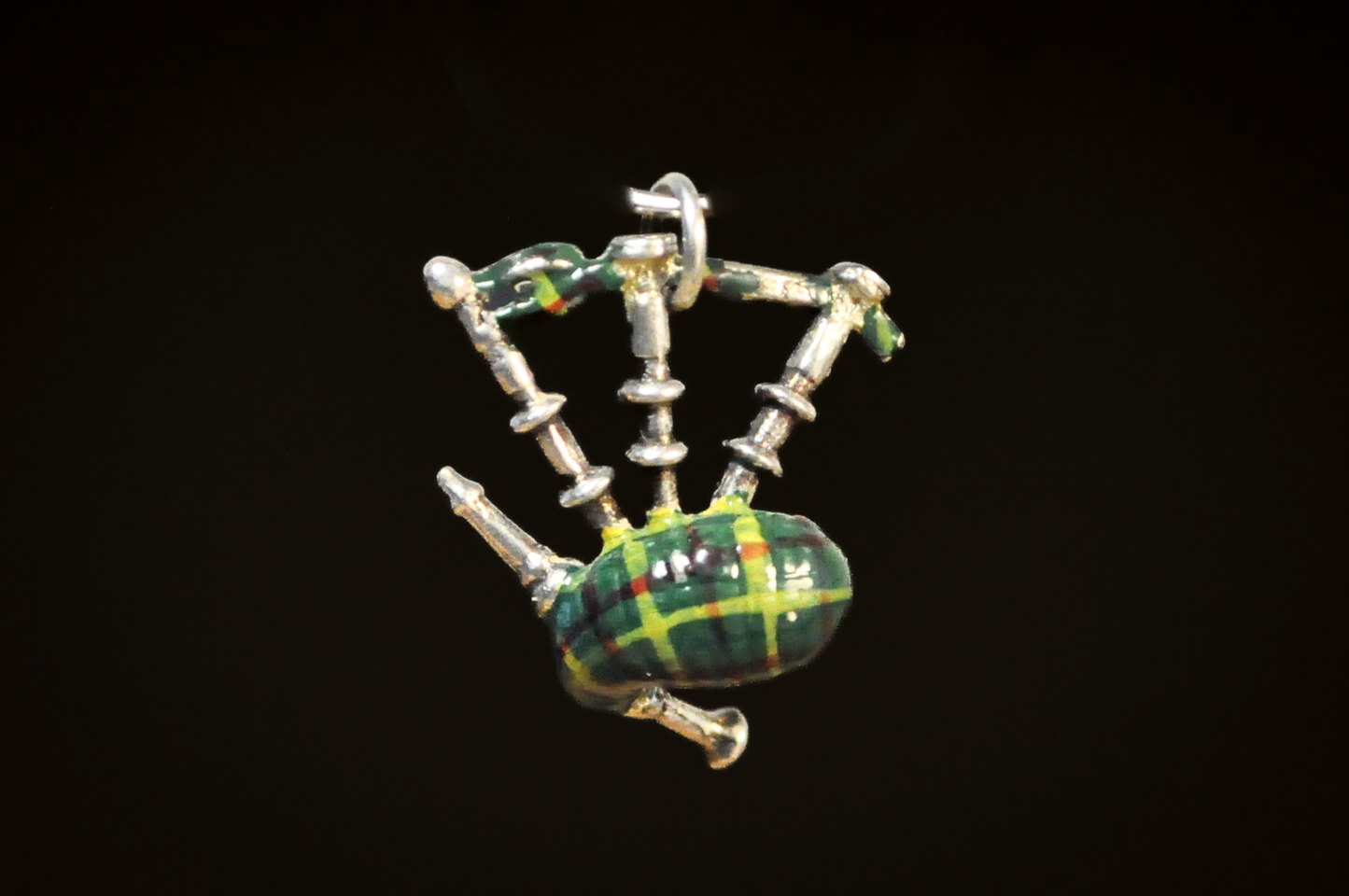 Vintage Sterling Silver Scottish Bagpipe Stunning Green Enamel Detailed Charm - Scottish Bagpipe Pendant Green Enamel Detailing