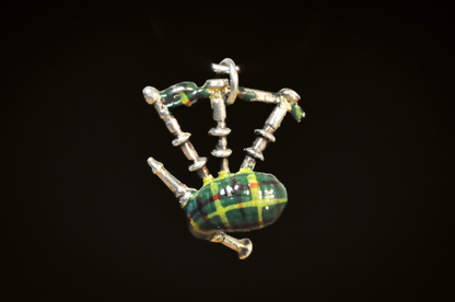 Vintage Sterling Silver Scottish Bagpipe Stunning Green Enamel Detailed Charm - Scottish Bagpipe Pendant Green Enamel Detailing