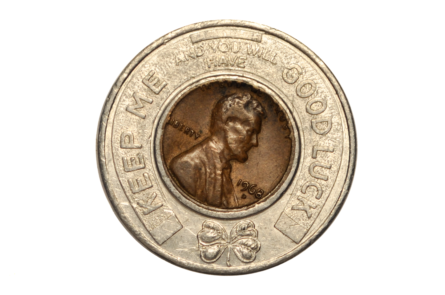 1968 Merchants Co-operative Bank of Boston Encased Penny Promotional Token - Boston Bank Promo Token 1968-D Good Luck Penny