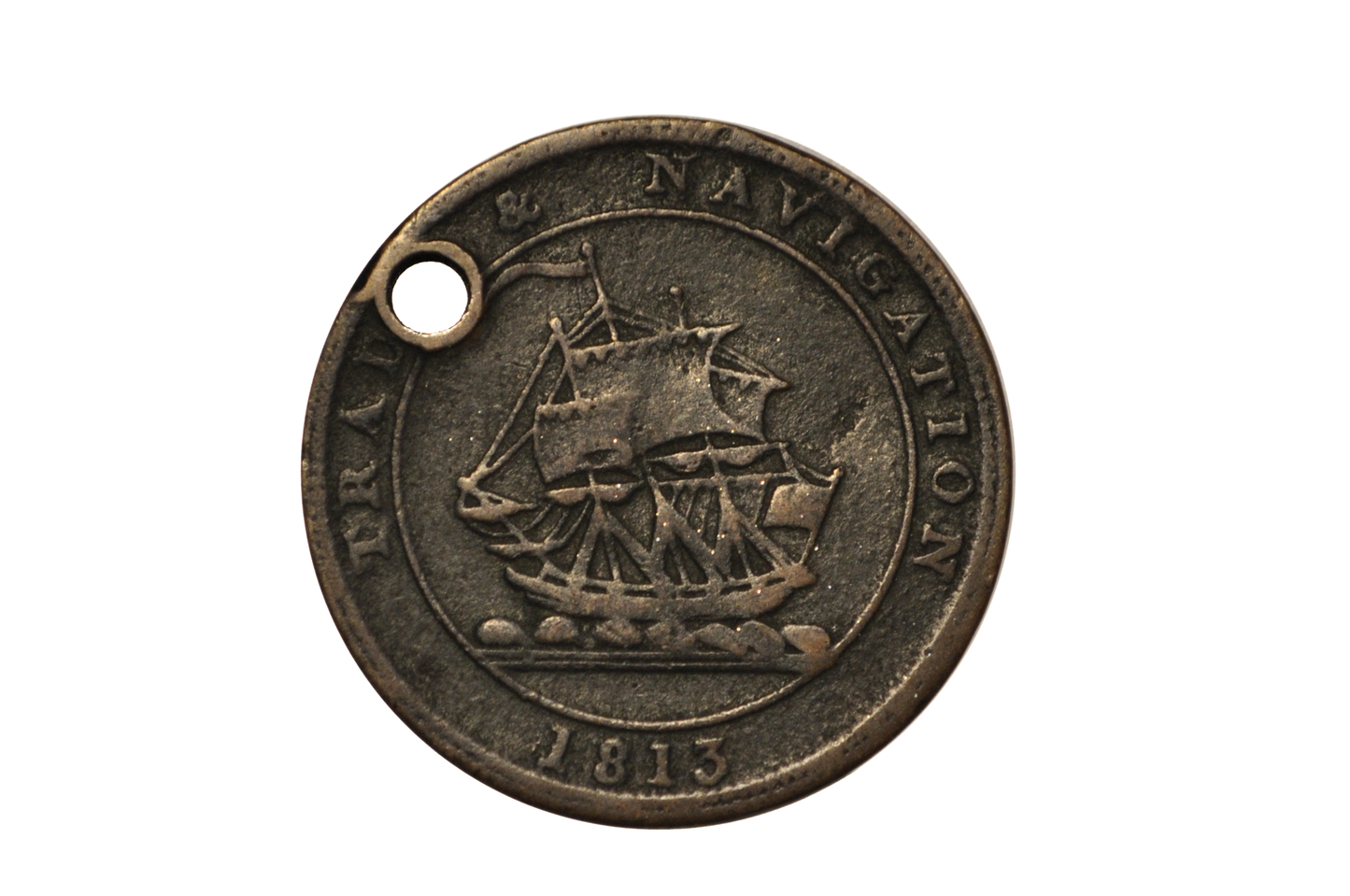1813 Nova Scotia Half Penny Token Trade & Navigation - 1/2 Penny Token Canada 1813 - Copper 1813 Canadian Token