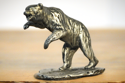 Vintage Miniature Pewter Bear Figurine Detailed Grizzly Sculpture - Antique Walking Bear Statue Small Metal Wildlife Animal Décor
