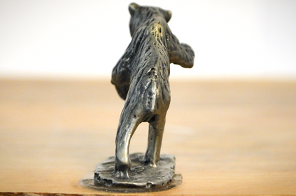 Vintage Miniature Pewter Bear Figurine Detailed Grizzly Sculpture - Antique Walking Bear Statue Small Metal Wildlife Animal Décor