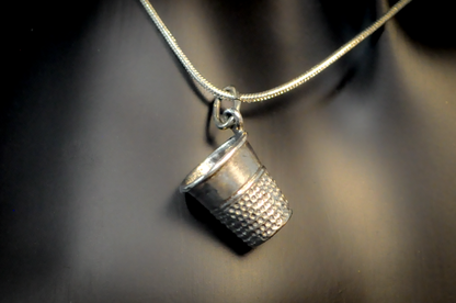 Vintage Sterling Silver Thimble Pendant - Sterling Silver Thimble Charm Pendant, Miniature Sewing Jewelry Gift