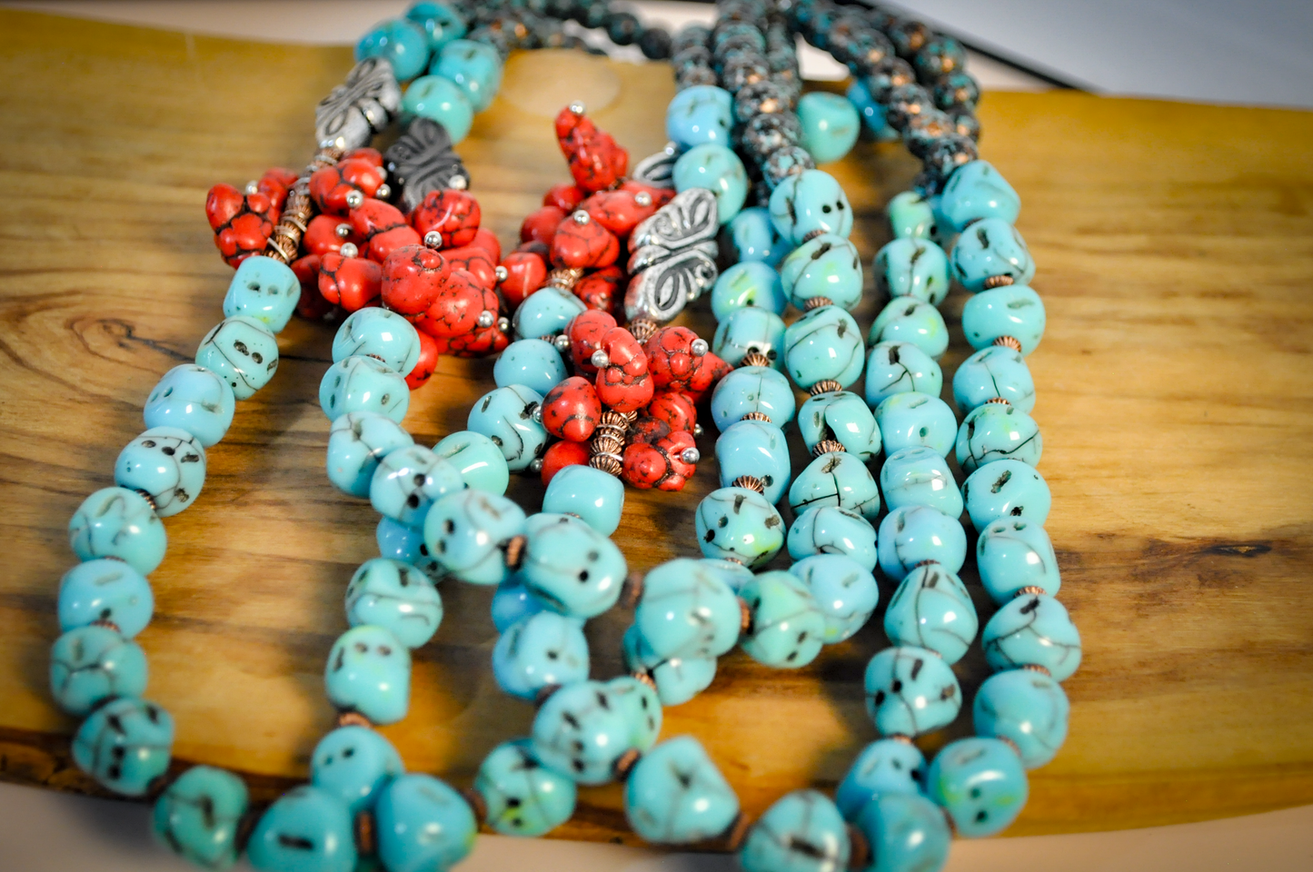 Treska Statement Necklace 4 Strand Beaded Necklace Faux Turquoise - Costume Jewelry Four Strand Large Beaded Necklace by Treska