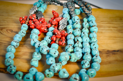 Treska Statement Necklace 4 Strand Beaded Necklace Faux Turquoise - Costume Jewelry Four Strand Large Beaded Necklace by Treska
