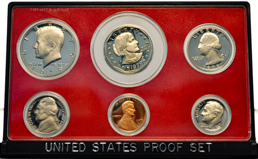1979-S Proof Set Mixed Variety 5/6 Coins Type 2 Clear S (SBA Dollar Type 1) - 1979-S Proof Set 5 Coins Type 2 Clear S / Susan B Anthony Type 1 Blob